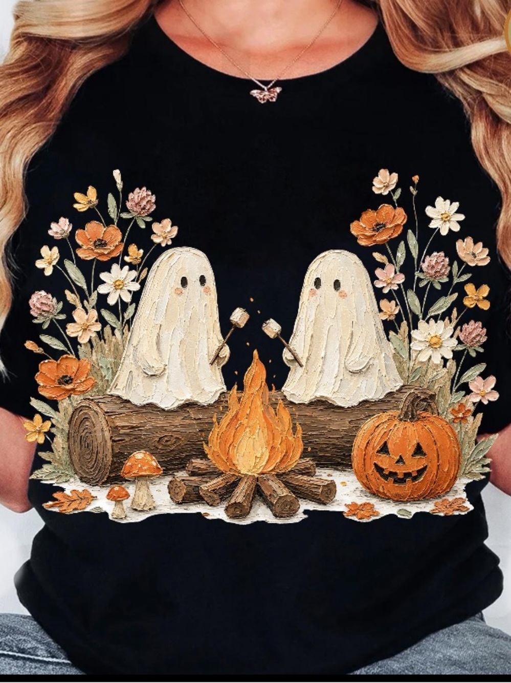 Halloween Ghosts Around Campfire Graphic Tee